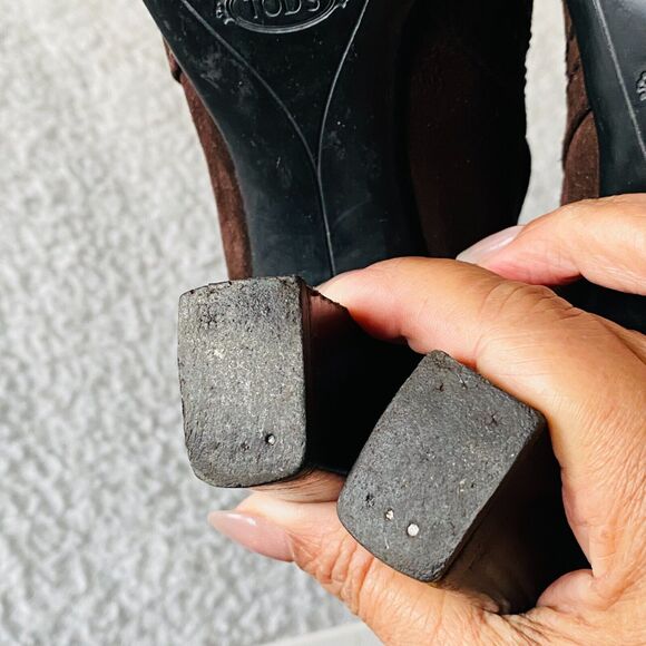 Tod’s Boots Suede Heeled Ankle Leather Brown Size 5 Made in Italy - Picture 11 of 13